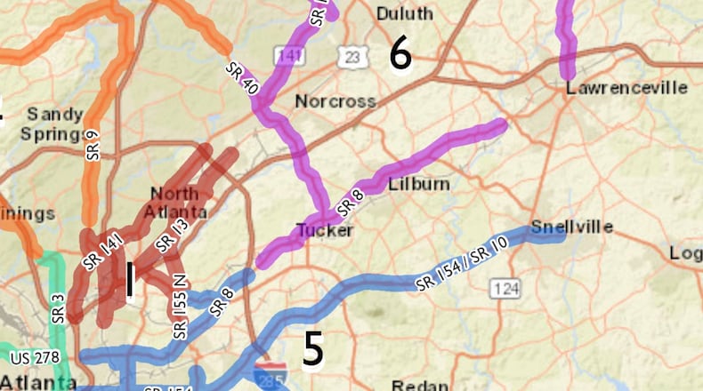 The Georgia Department of Transportation has selected six heavily travelled roadways in Gwinnett for its Regional Traffic Operation Program. Courtesy GDOT