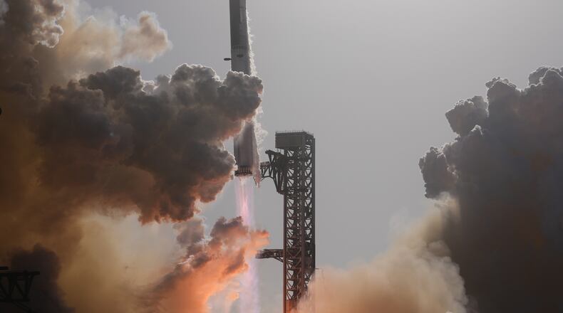 SpaceX's mega rocket Starship lifts off for a test flight from Starbase, Texas, Friday, July 24, 2026. (AP Photo/Eric Gay)