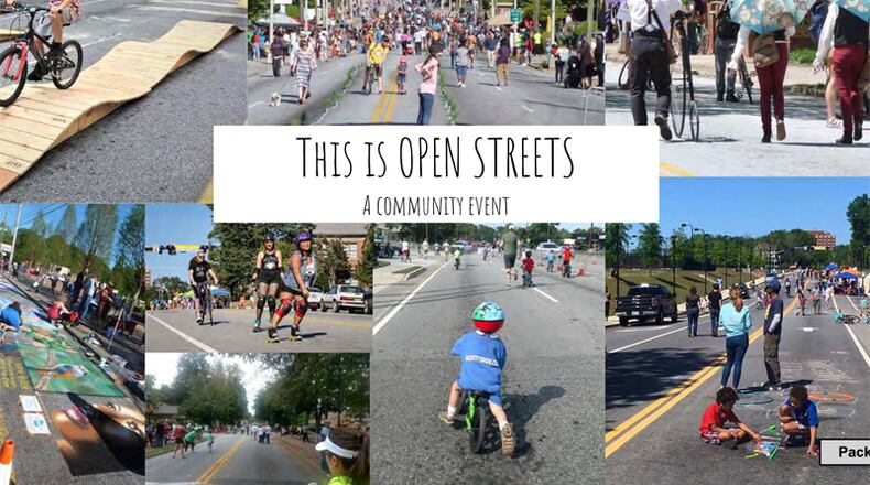A slide from a Roswell Moves! presentation depicts the bike-friendly activities that will close Canton Street in historic downtown Roswell much of the day April 29. BIKE ROSWELL