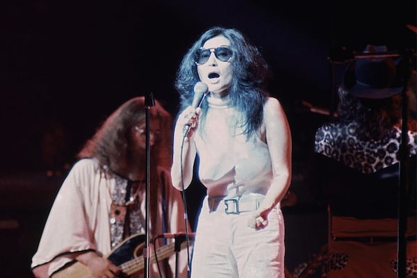 FILE - Yoko Ono performs during a charity concert at Madison Square Garden in New York on Aug. 30, 1972. (AP Photo/Dave Pickoff, File
