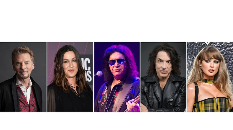 This combination of images shows songwriters, from left, Kenny Loggins, Alanis Morissette, Gene Simmons, Paul Stanley and Taylor Swift. (AP Photo)