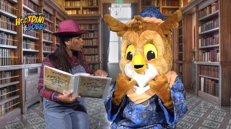 Bobbi, the narrator for the new DeKalb Schools show "The Magic Library," talks to Hootdini the Owl in the pilot episode.