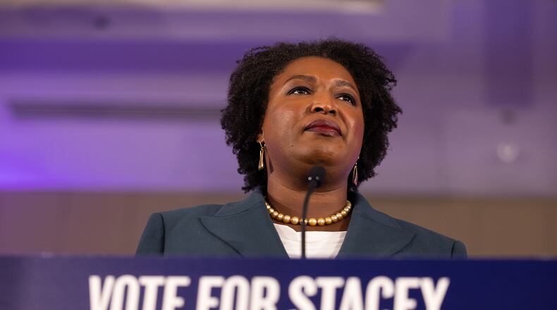 Democratic gubernatorial candidate Stacey Abrams makes a concession speech to supporters during an election-night party on Nov. 8, 2022, in Atlanta, Georgia. Abrams lost in her bid for governor to incumbent Gov. Brian Kemp in a rematch of their 2018 race. (Jessica McGowan/Getty Images/TNS)