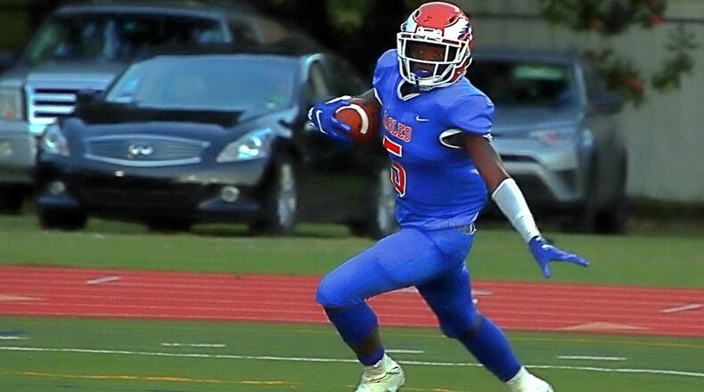 Columbia’s Royce Tolbert had a pair of big plays in the first half to key the Eagles’ 21-14 win over Pace Academy in their Region 6-2A opener. (Photo by Mark Brock/DeKalb County Schools)