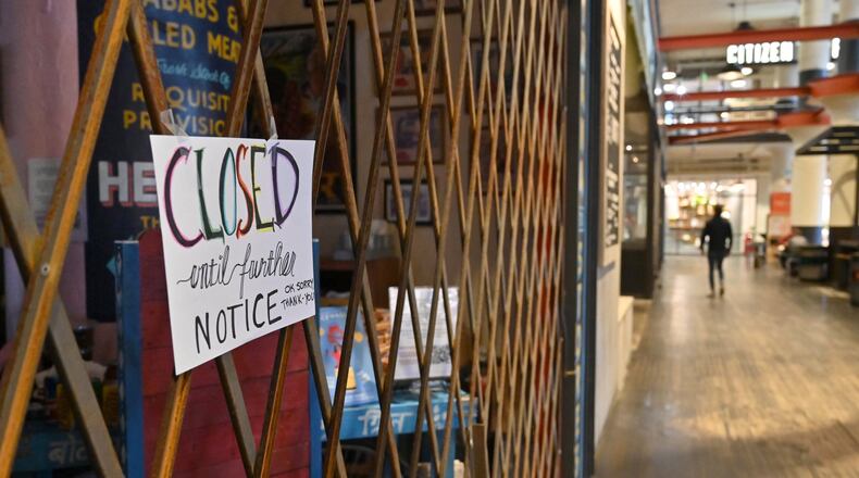 Some restaurants and retailers already closed at Ponce City Market Tuesday afternoon as the market announced to close at 9 p.m. Tuesday, March 17, for an undetermined period on Tuesday, March 17, 2020. HYOSUB SHIN / HYOSUB.SHIN@AJC.COM