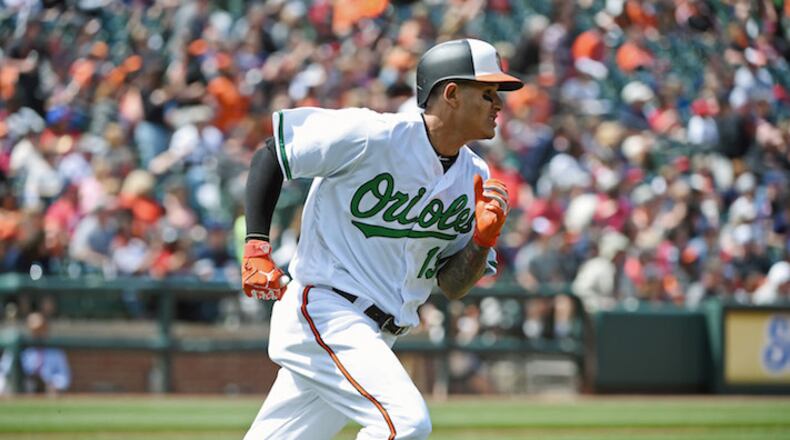 Baltimore Orioles' Manny Machado runs the bases after his second solo home run of the game against the Cleveland Indians in the fourth inning on Sunday, April 22, 2018 at Oriole Park at Camden Yards in Baltimore, Md. (Kenneth K. Lam/Baltimore Sun/TNS)
