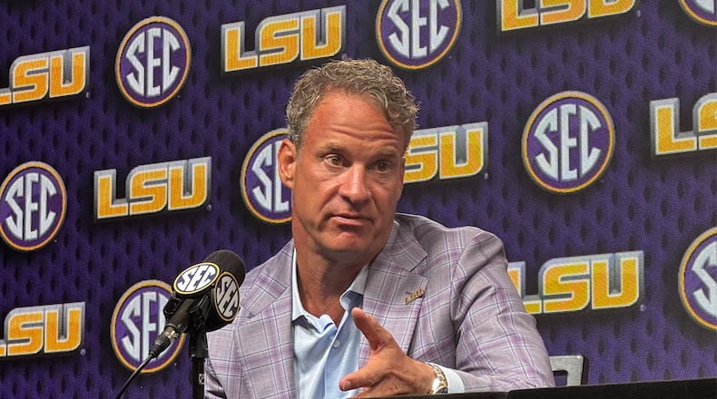 LSU coach Lane Kiffin had plenty to say about his decision to leave Ole Miss, pointing out he's already signed or gotten more 5-stars in one season than during his entire tenure with the Rebels. (Mike Griffith/AJC)