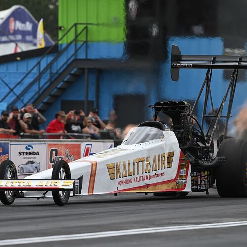In this photo provided by the NHRA, Top Fuel's Shawn Langdon sets a new NHRA speed record Friday, May 1, 2026, at the NHRA Southern Nationals drag races at South Georgia Motorsports Park in Adel, Ga. (Marc Gewertz/NHRA via AP)