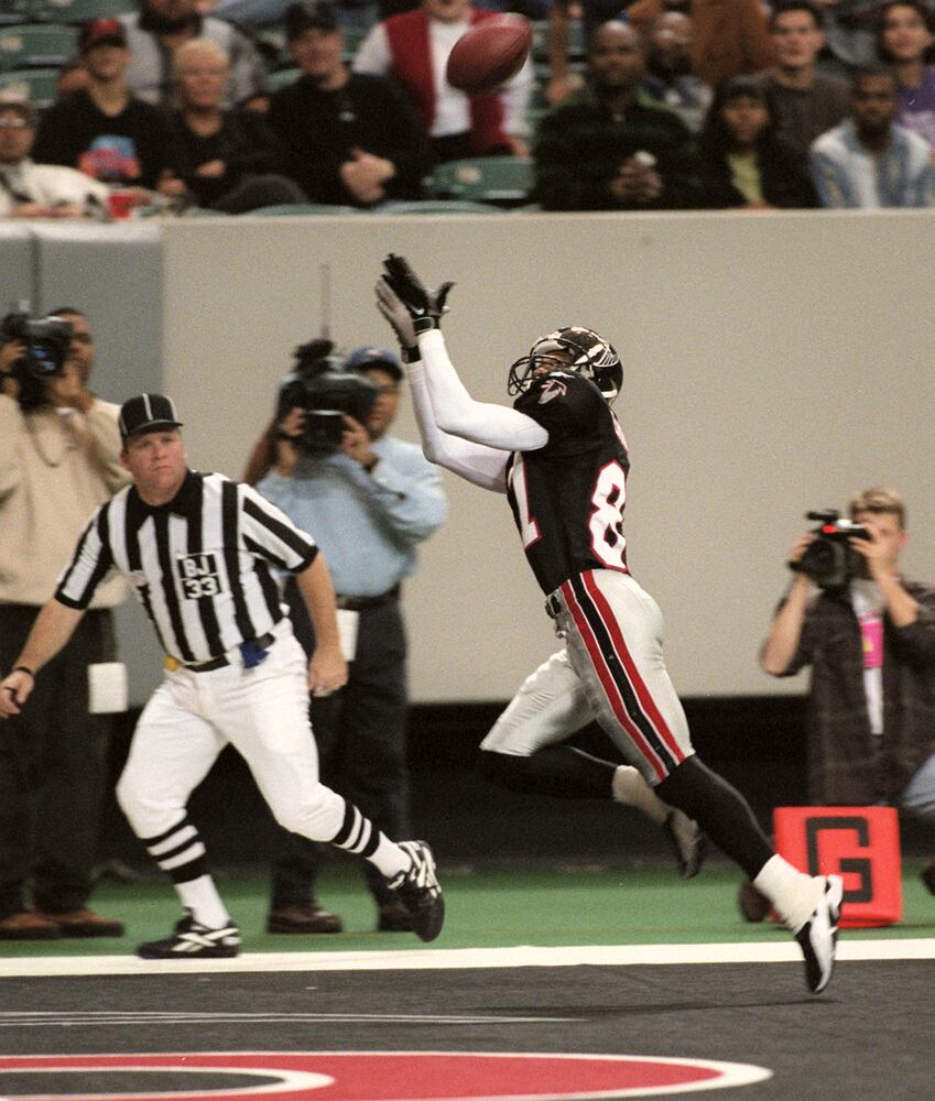 Mathis caught a touchdown for the Falcons in Super Bowl XXXIII