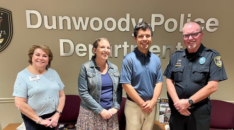 (L-R) Janet Glass, co-president of the Dunwoody Police Foundation, stands with Dunwoody residents Miriam and David Ziskind and Dunwoody Police Chief Billy Grogan. The Ziskinds recently made a donation to the Dunwoody Police Foundation through a new dollar-for-dollar tax credit. (Courtesy of Dunwoody)