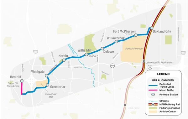 MARTA has proposed building a bus rapid transit line in the center of Campbellton Road in southwest Atlanta.