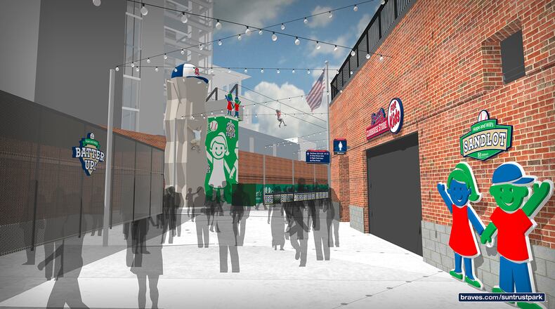 SunTrust Park will feature a kid-friendly area from Children's Healthcare of Atlanta that will have a zip line, a climbing tower, a batting cage and more.