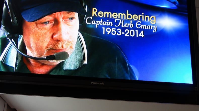 An emotional public memorial service was held for Capt. Herb Emory Saturday at the Johnson Ferry Baptist Church. CREDIT: Rodney Ho/rho@ajc.com