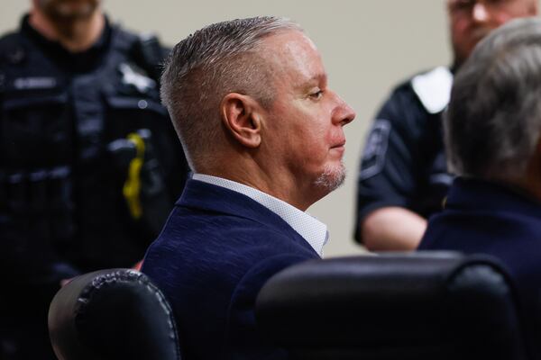 Colin Gray reacts after a jury convicted him of second-degree murder and more than two dozen other charges in his trial at the Barrow County Courthouse on Tuesday, March 3, 2026, in Winder. The 55-year-old allegedly gave his son the AR-style rifle used in the 2024 Apalachee High School shooting that killed two students and two teachers. (Abbey Cutrer/AJC)