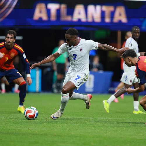 Cape Verde's Jovane Cabral (7) controls the ball against Spain's Pedri (20) during first half of Spain vs. Cape Verde Group H match at Atlanta Stadium (Mercedes-Benz Stadium) on Monday, June 15, 2026. (Jason Getz/AJC)