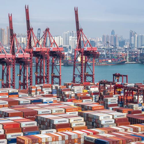 FILE - Containers pile up at Kwai Chung Container terminal in Hong Kong, Apr. 8, 2025. (AP Photo/Chan Long Hei, File)