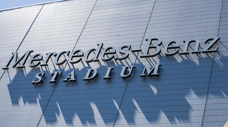 The exterior of Mercedes-Benz Stadium in downtown Atlanta. (ALYSSA POINTER / ALYSSA.POINTER@AJC.COM)