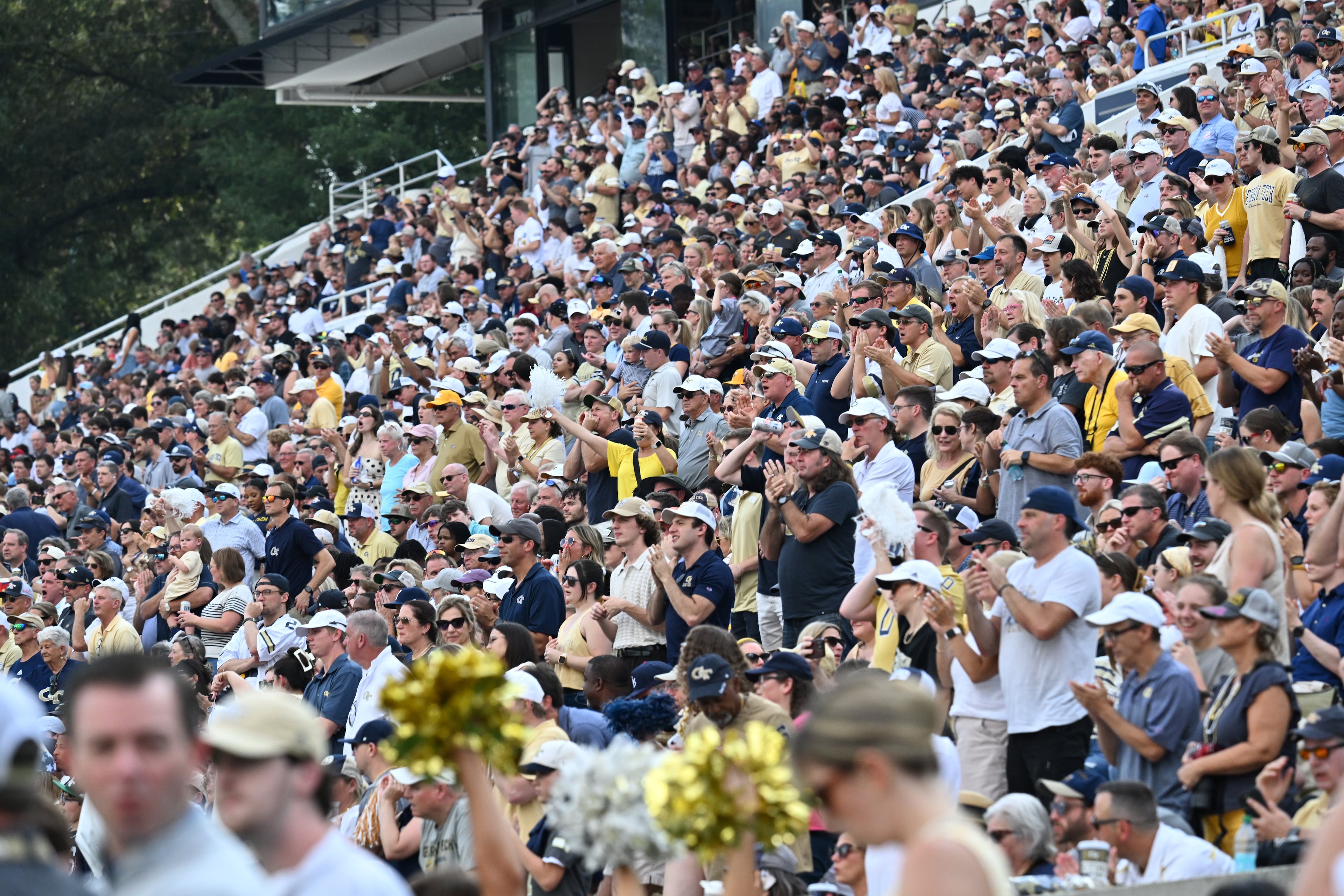 Georgia Tech fans cheer during the first half of an NCAA college football game at Georgia Tech's Bobby Dodd Stadium, Saturday, Sept. 20, 2025 in Atlanta. (Hyosub Shin/AJC)