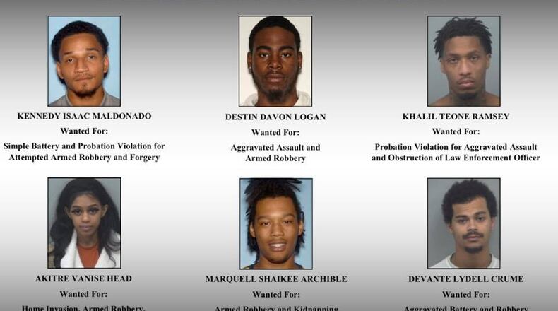 The Gwinnett County Sheriff's Office is searching for these six suspects with outstanding warrants.