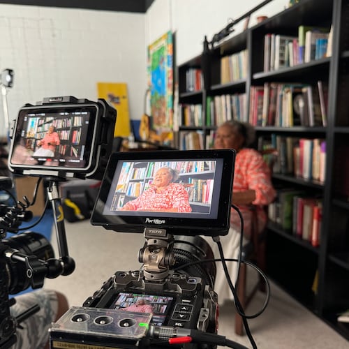 Filmmaker Jonathan Banks films ArtsXchange founder Alice Lovelace for his documentary short "Say Yes to Destiny," which will screen along with three other shorts at ArtsXchange on Friday, June 20, 2025. (Courtesy of Jonathan Banks)