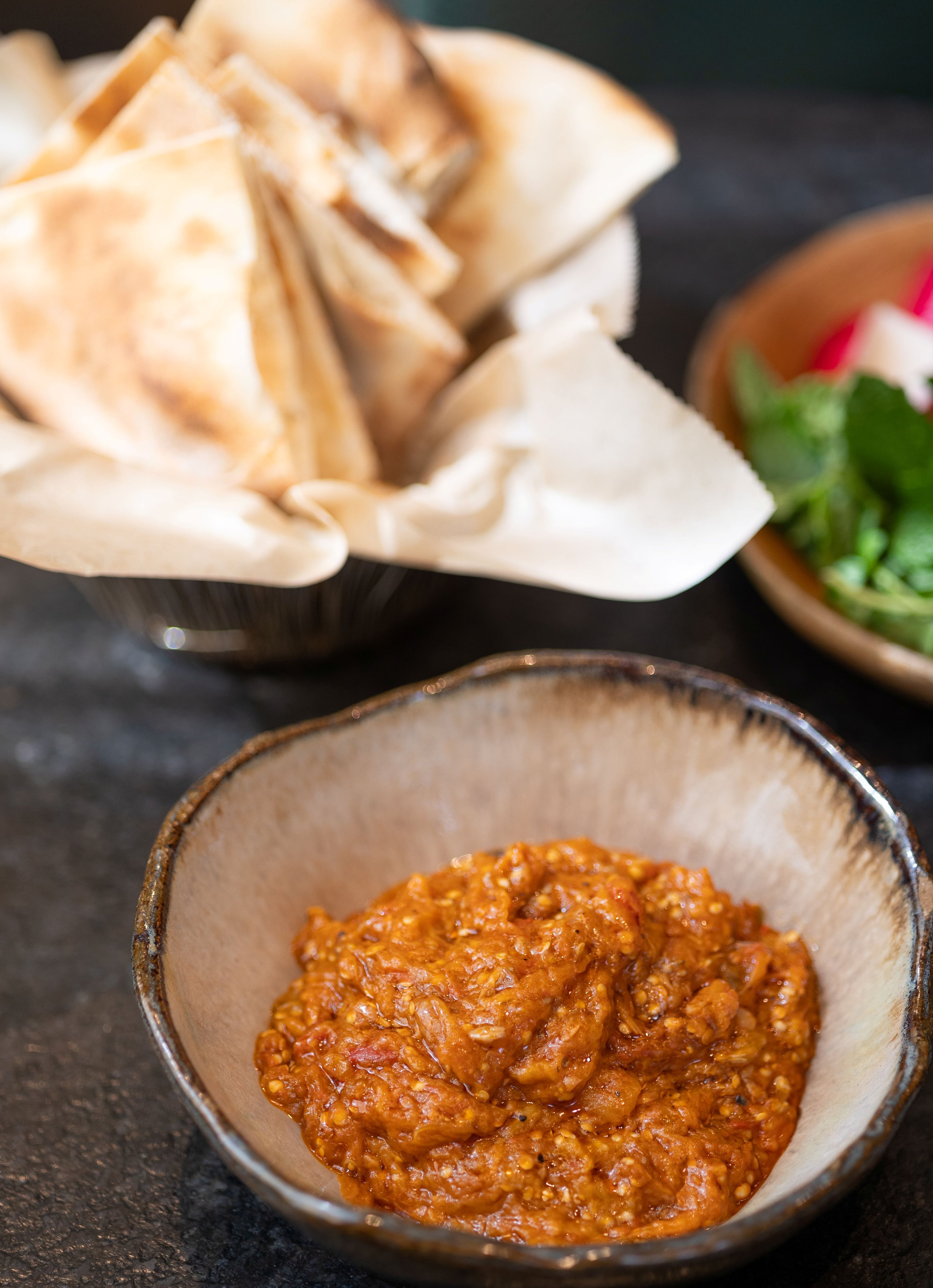 Rumi’s mirza ghasemi pairs well with its flatbread. (Courtesy of Rumi's Kitchen)