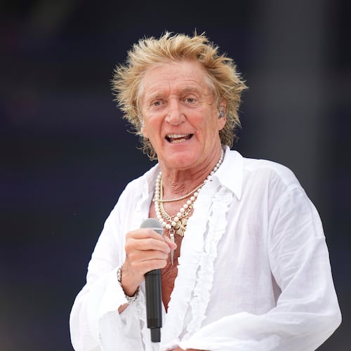 FILE - Rod Stewart performs during the Glastonbury Festival in Worthy Farm, Somerset, England, Sunday, June 29, 2025. (Scott A Garfitt/Invision/AP, File)