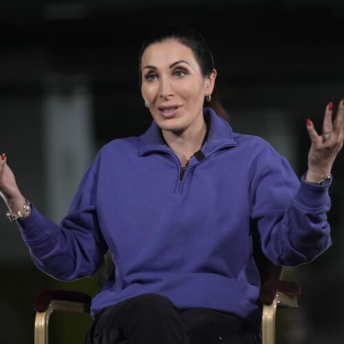 Laura Loomer speaks during her interview with The Associated Press, in Kyiv, Ukraine, Sunday, July 26, 2026. (AP Photo/Andrew Kravchenko)