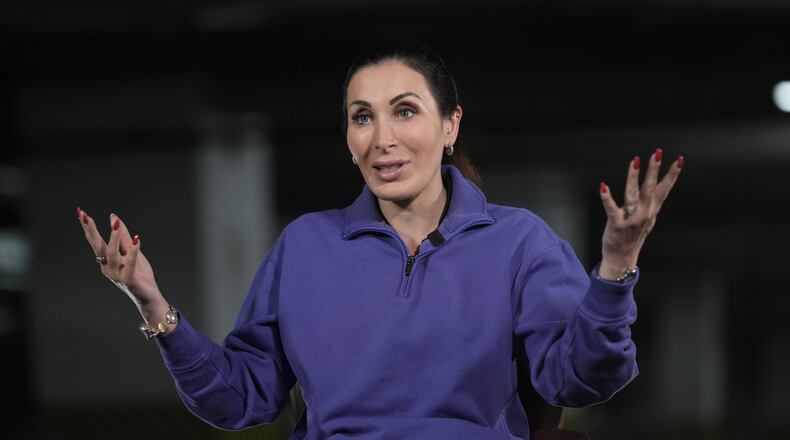 Laura Loomer speaks during her interview with The Associated Press, in Kyiv, Ukraine, Sunday, July 26, 2026. (AP Photo/Andrew Kravchenko)