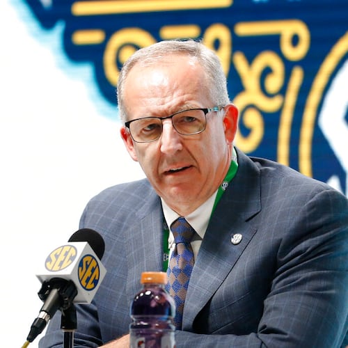 Southeastern Conference Commissioner Greg Sankey has been at the heart of his league's efforts to navigate the choppy waters created by the evolution of NIL and Transfer Portal "free agency." (Mark Humphrey/AP)