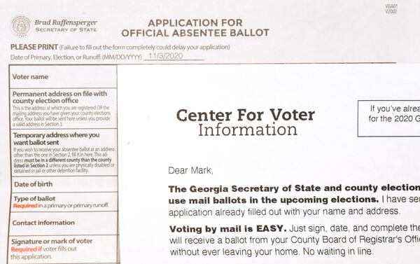 Groups such as the Center for Voter Information and the Voter Participation Center have mailed over 2.2 million pre-filled absentee ballot application forms to Georgia voters.