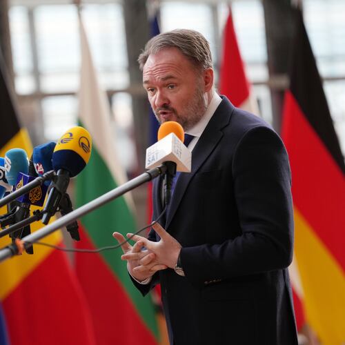 European Commissioner for Energy and Housing Dan Jorgensen speaks with the media as he arrives for a meeting of EU energy ministers at the European Council building in Brussels, Monday, March 16, 2026. (AP Photo/Virginia Mayo)