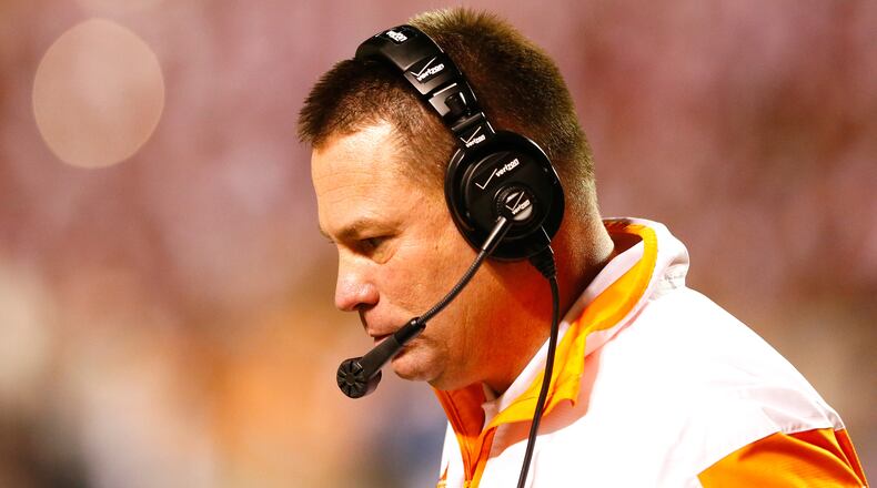 Head coach Butch Jones of the Tennessee Volunteers looks on during the game against the Alabama Crimson Tide at Neyland Stadium on October 25, 2014 in Knoxville, Tennessee. (Photo by Kevin C. Cox/Getty Images)