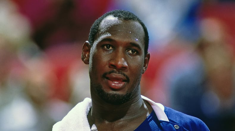 PORTLAND, OR - 1986: Darryl Dawkins #53 of the New Jersey Nets looks on against the Portland Trail Blazers during a game played in 1986 at the Veterans Memorial Coliseum in Portland, Oregon. Copyright 1986 NBAE (Photo by Brian Drake/NBAE via Getty Images)