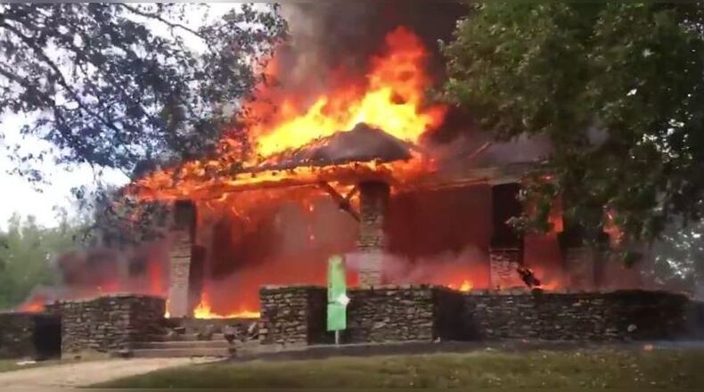 The “outside pavilion at Maddox Park (was) fully involved” when crews arrived Friday, Atlanta fire spokesman Sgt. Cortez Stafford said.