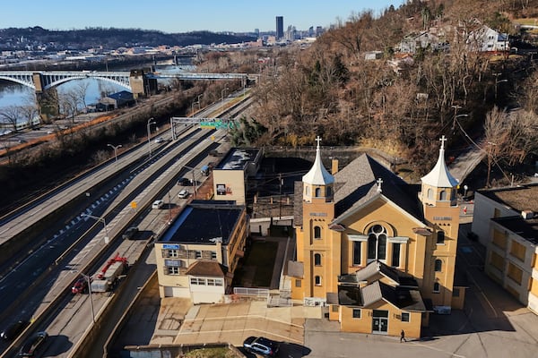 St. Nicholas Croatian Catholic Church, home to murals by Maxo Vanka, sits next to the Allegheny River in Millvale, Pa., Feb 13, 2025. (AP Photo/Gene J. Puskar)