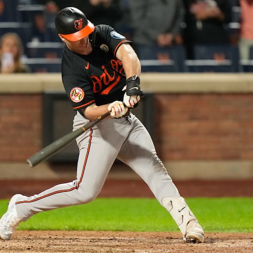 Baltimore Orioles' Pete Alonso hits a solo home run during the ninth inning of a baseball game against the New York Mets, Tuesday, Sept. 15, 2026, in New York. (AP Photo/Seth Wenig)