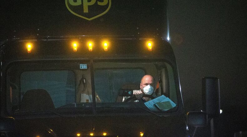 A UPS truck delivers the first shipment of VOCSN critical care ventilators Friday, April 17, 2020 in Olympia Fields, Illinois, just outside of Chicago. The ventilators were produced at the General Motors manufacturing facility in Kokomo, Indiana through a partnership with Ventec Life Systems in response to the COVID-19 pandemic. (Photo by Nuccio DiNuzzo for General Motors) Source: UPS