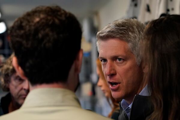 Mike Elias, executive vice president and general manager for the Baltimore Orioles, speaks to the media before a baseball game against the Milwaukee Brewers, Tuesday, May 20, 2025, in Milwaukee. (AP Photo/Aaron Gash)