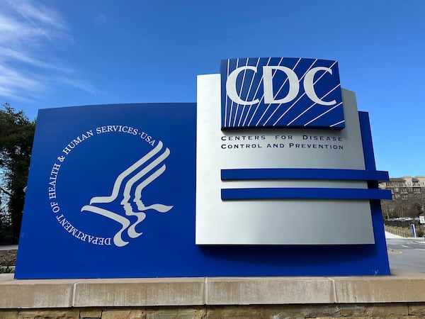 FILE - A sign stands at an entrance to the main campus of the Center for Disease Control and Prevention (CDC) in Atlanta, Georgia, Feb. 14, 2025. (AP Photo/Jeff Amy, File)