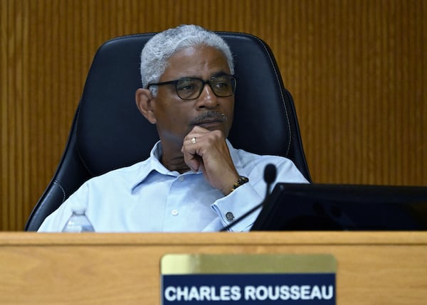 Fayette County Commissioner Charles Rousseau listens during a commission meeting Thursday, Aug. 13, 2026, in Fayetteville. Rousseau is the second Black commissioner in the county's history and the board's lone Democrat over the past decade. (Hyosub Shin/AJC)