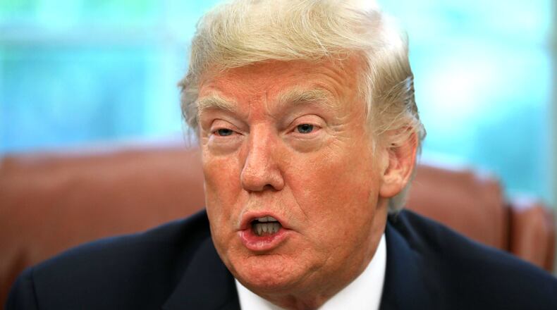 U.S. President Donald Trump makes brief remarks during a meeting with FIFA President Gianni Infantino and U.S. Soccer President Carlos Cordeiro in the Oval Office at the White House August 28, 2018 in Washington, DC.