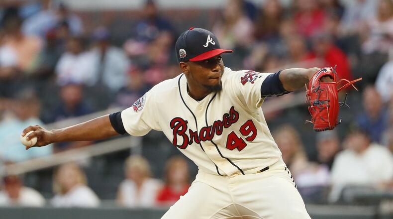 Julio Teheran of the Braves delivers against the Philadelphia Phillies at SunTrust Park. (Photo by Todd Kirkland/Getty Images)