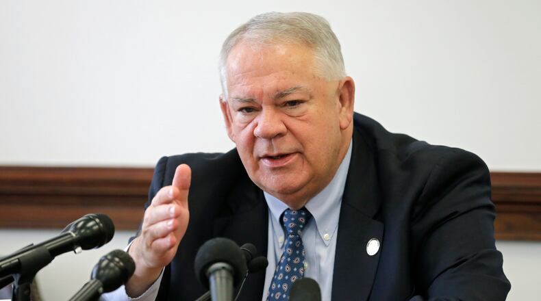 Jan. 1, 2017 - Atlanta - House Speaker David Ralston (R - Blue Ridge) discusses the Houseâs 2017 legislative priorities for the upcoming session at a press conference in the Capitol. With the start of Georgia's new legislative year only days away, GOP leaders in both chambers unveiled their top priorities as Democratic House Minority Leader Stacey Abrams outlined her own plans on how to battle in what many here believe will be a contentious 2017 session. BOB ANDRES /BANDRES@AJC.COM