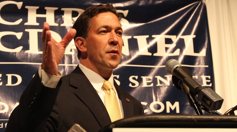 Chris McDaniel promises a victory to a late night audience Tuesday July 3, 2014, at the Lake Terrace Convention Center in Hattiesburg, Miss. McDaniel and six-term Sen. Thad Cochran dueled inconclusively Tuesday night at close quarters in Mississippi's primary election Tuesday night (AP Photo/George Clark)