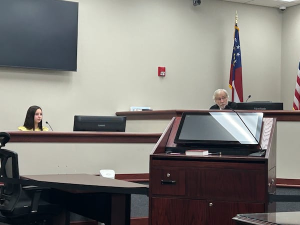Stella Guarnieri, 12, testifies before Judge James Altman in Fannin County Magistrate Court on June 2, 2026. (Thomas Lake/AJC)