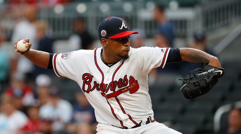 Julio Teheran of the Braves pitches against the San Francisco Giants at SunTrust Park on June 20, 2017 in Atlanta, Georgia. (Photo by Kevin C. Cox/Getty Images)