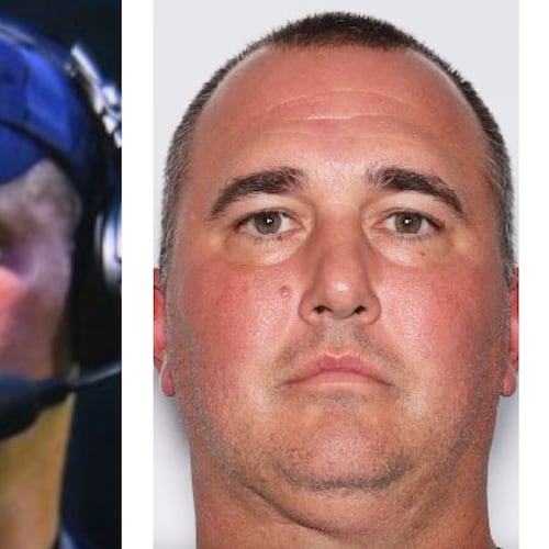 This combination of photos provided by the Virginia State Police shows Travis L. Turner, a southwest Virginia high school football coach who went missing and has been charged with possession of child pornography. (Virginia State Police via AP)