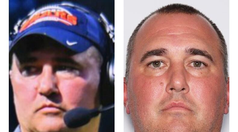 This combination of photos provided by the Virginia State Police shows Travis L. Turner, a southwest Virginia high school football coach who went missing and has been charged with possession of child pornography. (Virginia State Police via AP)