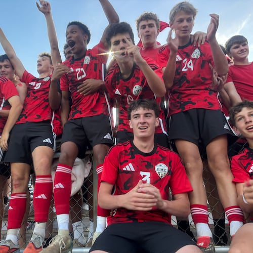 Georgia Military College Prep's boys soccer won its fourth state championship in seven seasons with a 3-1 defeat of Atkinson County on Friday, May 15, at Matthews Field in Thomaston, Georgia. (Jack Leo/AJC)