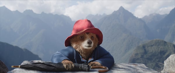 This image released by Sony Pictures shows the character Paddington, voiced by Ben Whishaw, in a scene from "Paddington in Peru." (Sony Pictures via AP)
